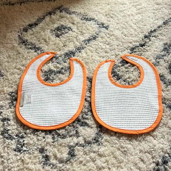 Mark & Graham Waffle Weave Baby Bibs ~Lot of 2 in Package - orange and white - Picture 1 of 14
